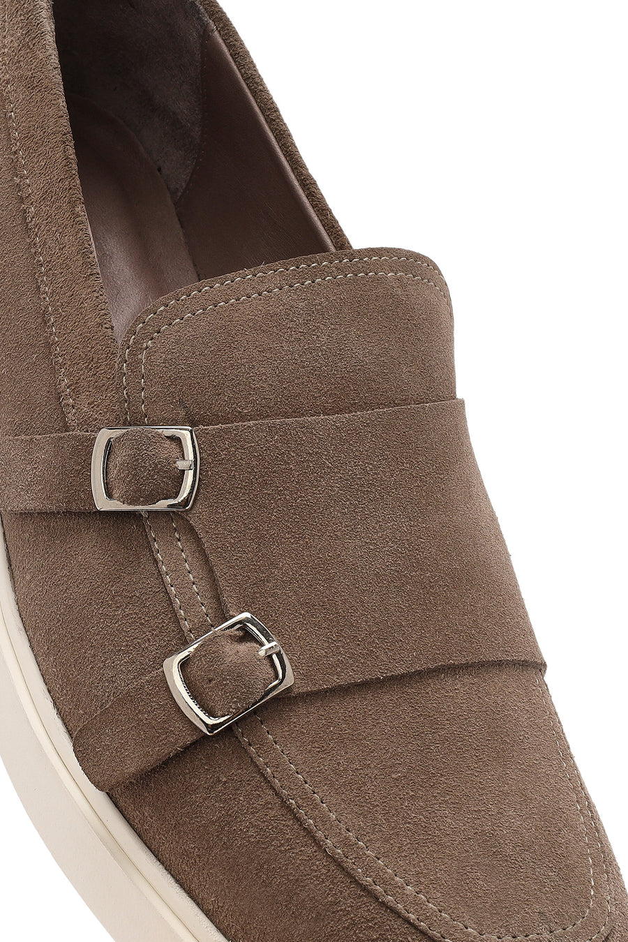 Erkek Bej Çift Tokalı Süet Deri Casual Loafer