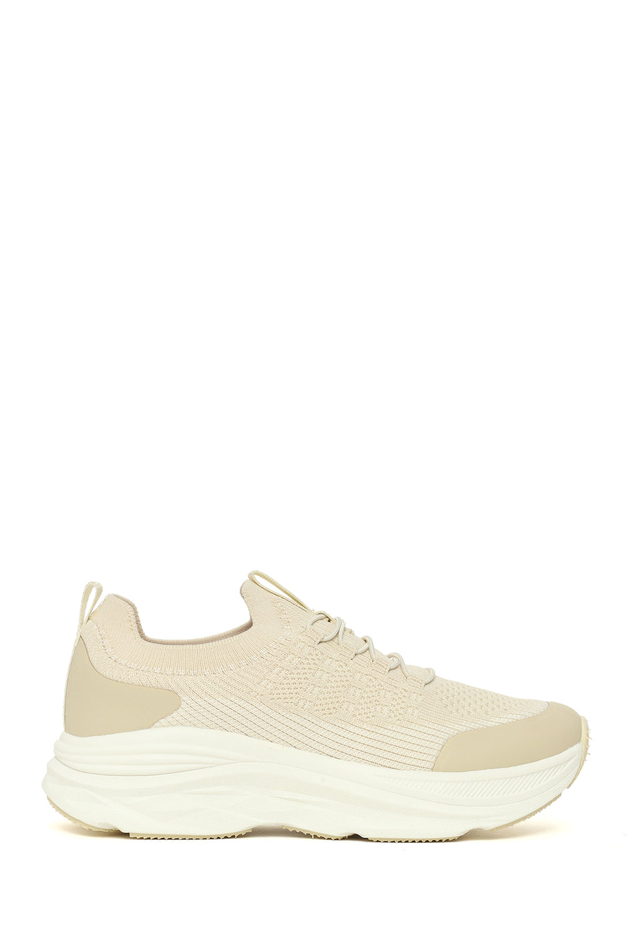 Derimod Zero Kadın Krem Kalın Tabanlı Bağcıklı Kumaş Sneaker 26PFE49536F | Derimod