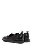 Women's Black Buckle Detailed Leather Masculine Loafer | Derimod