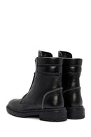 Women's Black Zippered Stoned Leather Combat Boots | Derimod