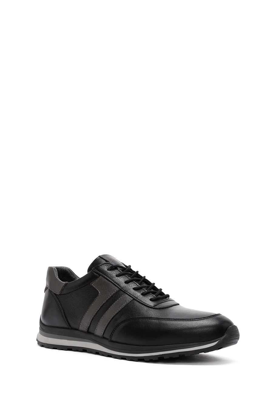 Men's Black Lace-up Leather Sneaker