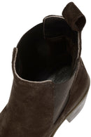 Woman Brown Chunky Heel Suede Leather Chelsea Boots | Derimod