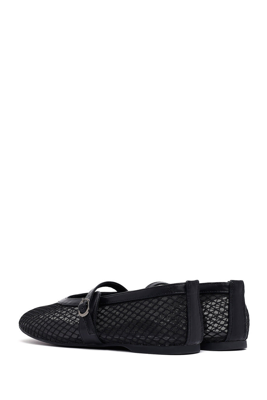 Woman Black Netted Buckled Ballerinas
