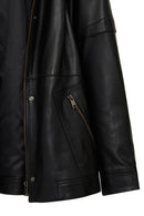 Hillary Women's Black Collar Fur Hooded Leather Coat | Derimod