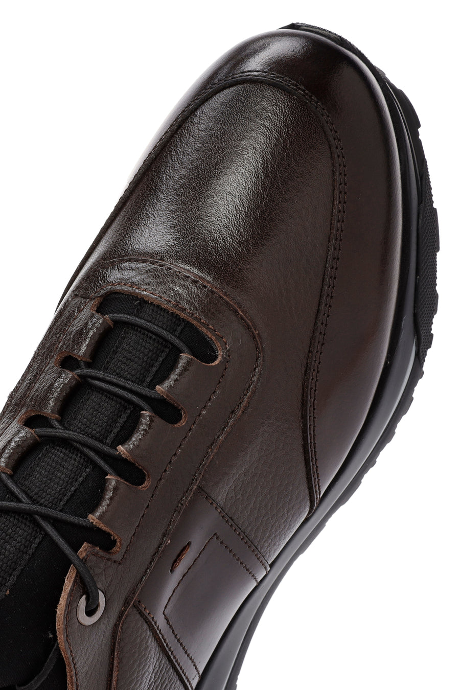 Erkek Kahverengi Bağcıklı Deri Casual Sneaker