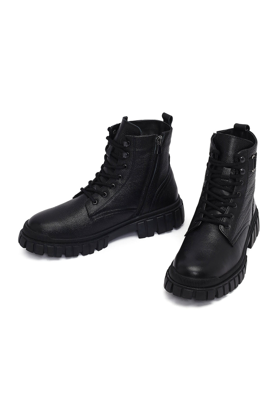 Men's Black Zippered Leather Casual Boots