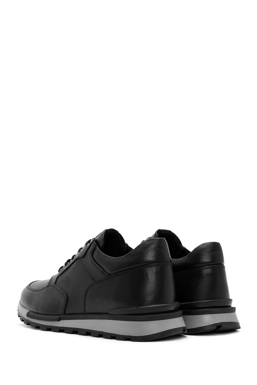 Men's Black Lace-Up Leather Casual Sneakers