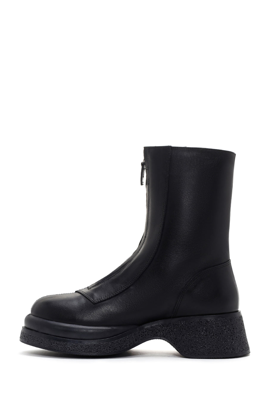 Women's Black Thick Soled Zippered Leather Classic Boots