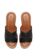 Woman Black Wedge Heeled Leather Slipper | Derimod