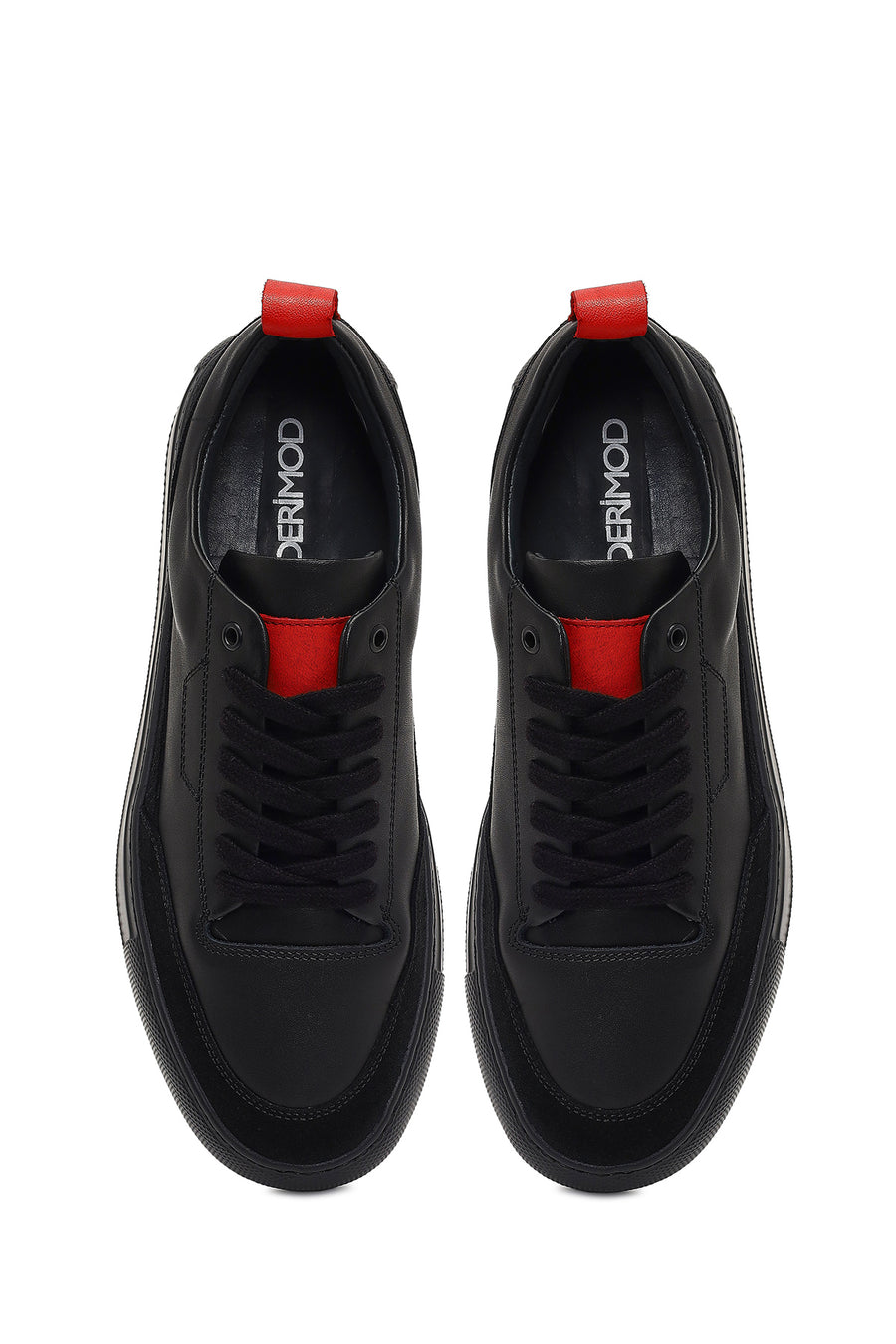 Men's Black Lace-Up Thick-Soled Leather Sneaker