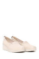 Woman Cream Wedge Leather Comfort Loafers | Derimod