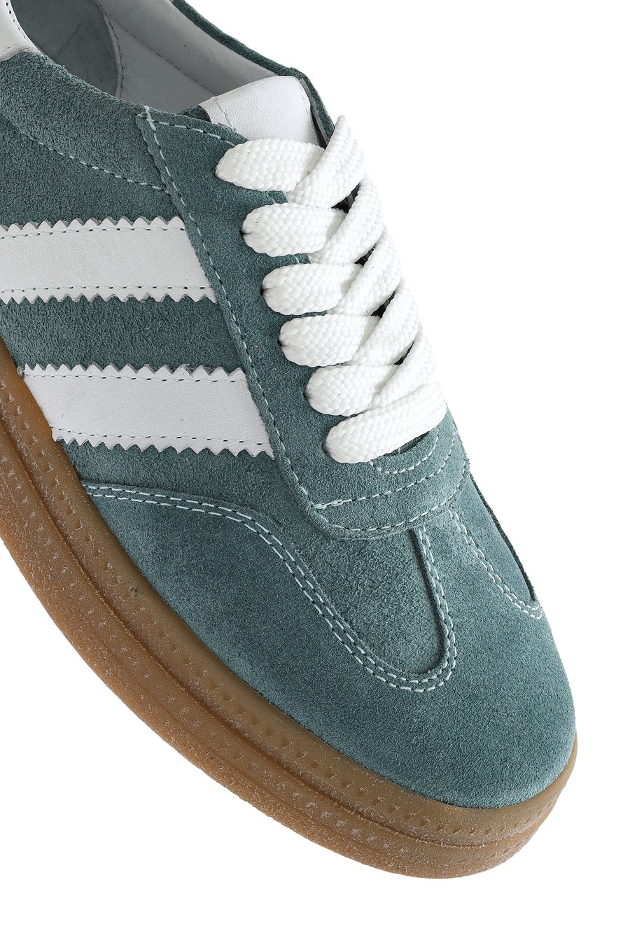 Kadın Yeşil Bağcıklı Kalın Tabanlı Süet Deri Sneaker
