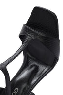 Women's Black Ankle Strap Patterned Leather Thin High Heel Sandals | Derimod