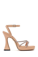 Women's Beige Ankle Strap Thick High Heel Evening Sandals | Derimod