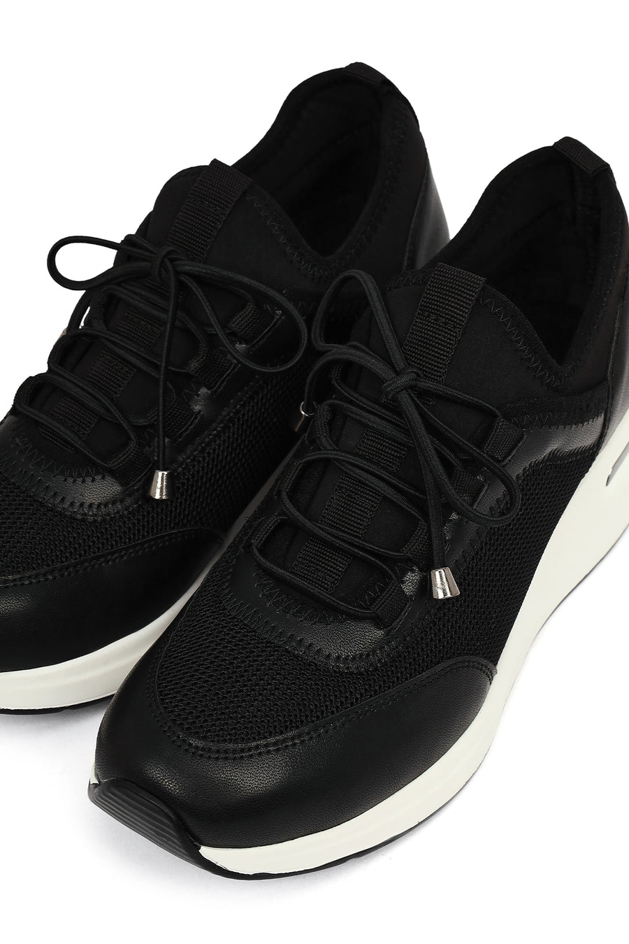 Women's Black Lace-Up Wedge Heel Sneakers