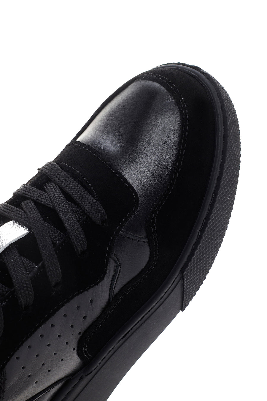 Women's Black Thick Sole Furry Leather Sneaker