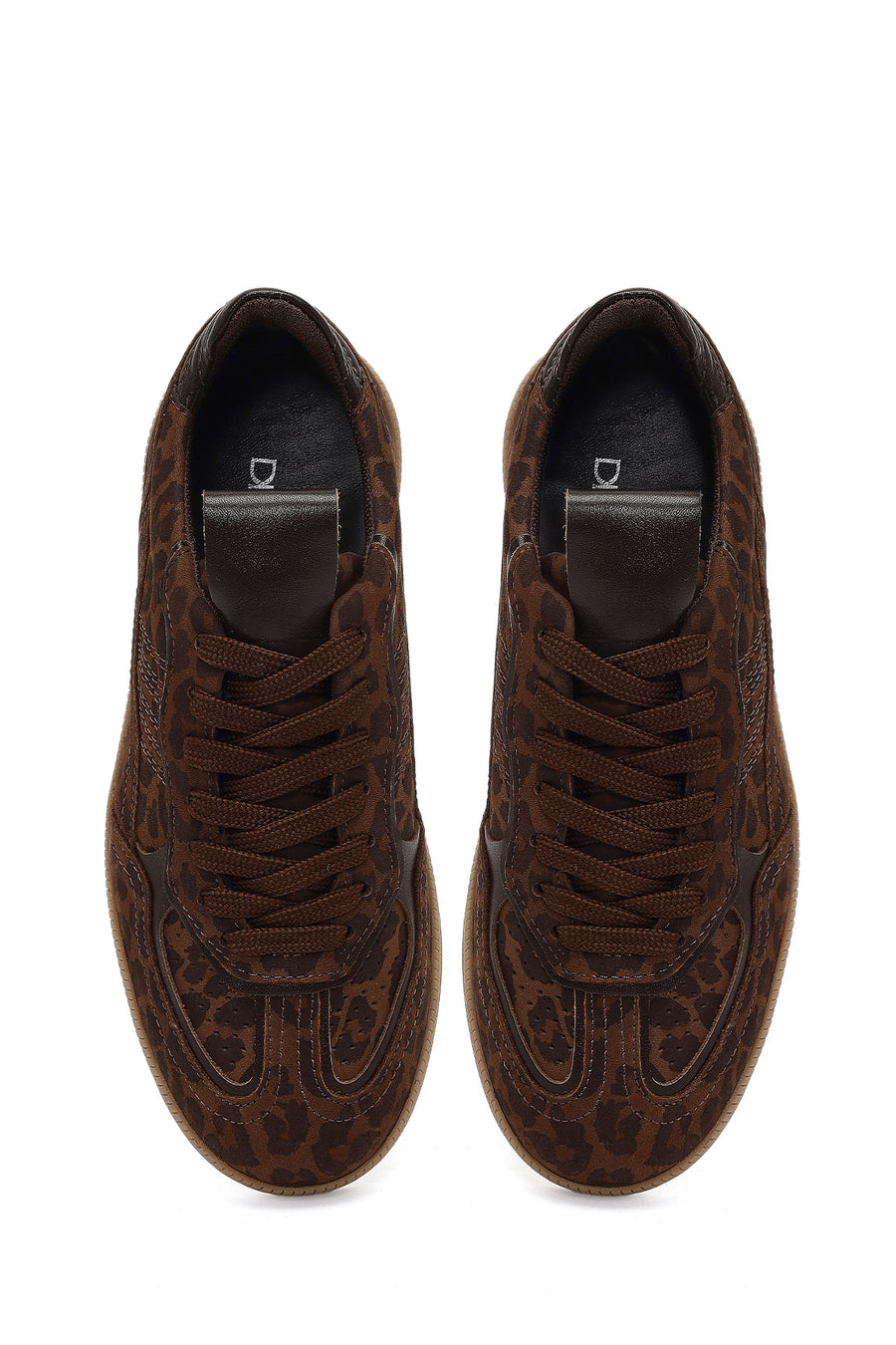Woman Brown Lace-Up Leopard Print Suede Leather Sneaker