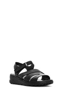 Women's Black Strappy Leather Comfort Sandals | Derimod