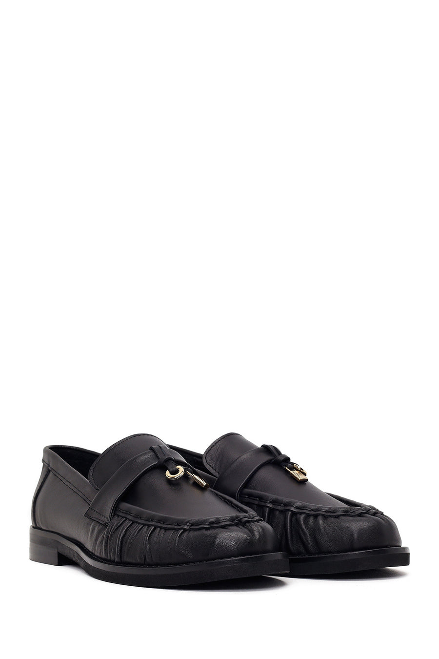 Woman Black Leather Masculine Loafers