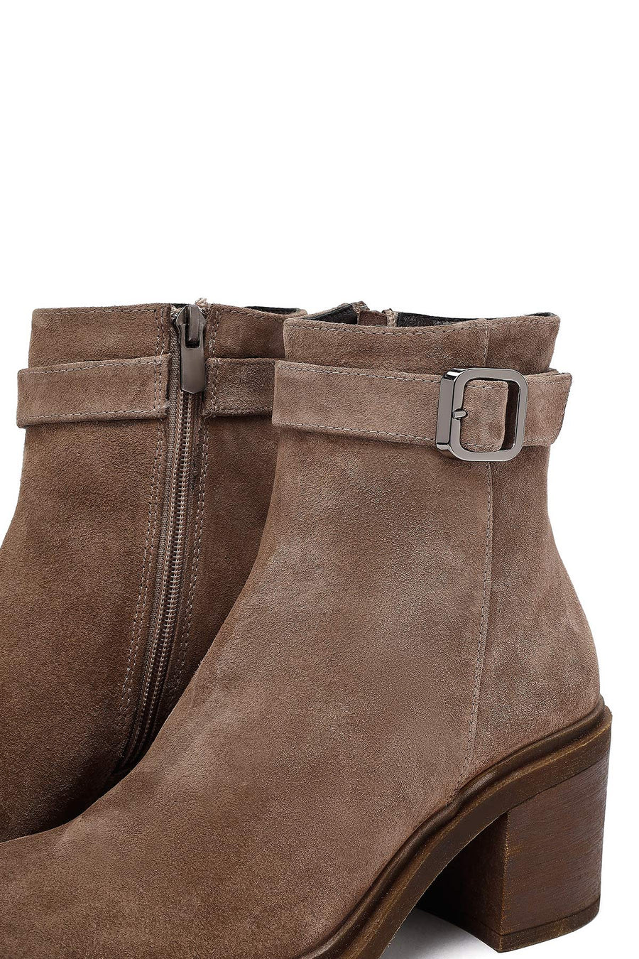 Woman Mink Suede Chunky Heel with Zipper Leather Boat