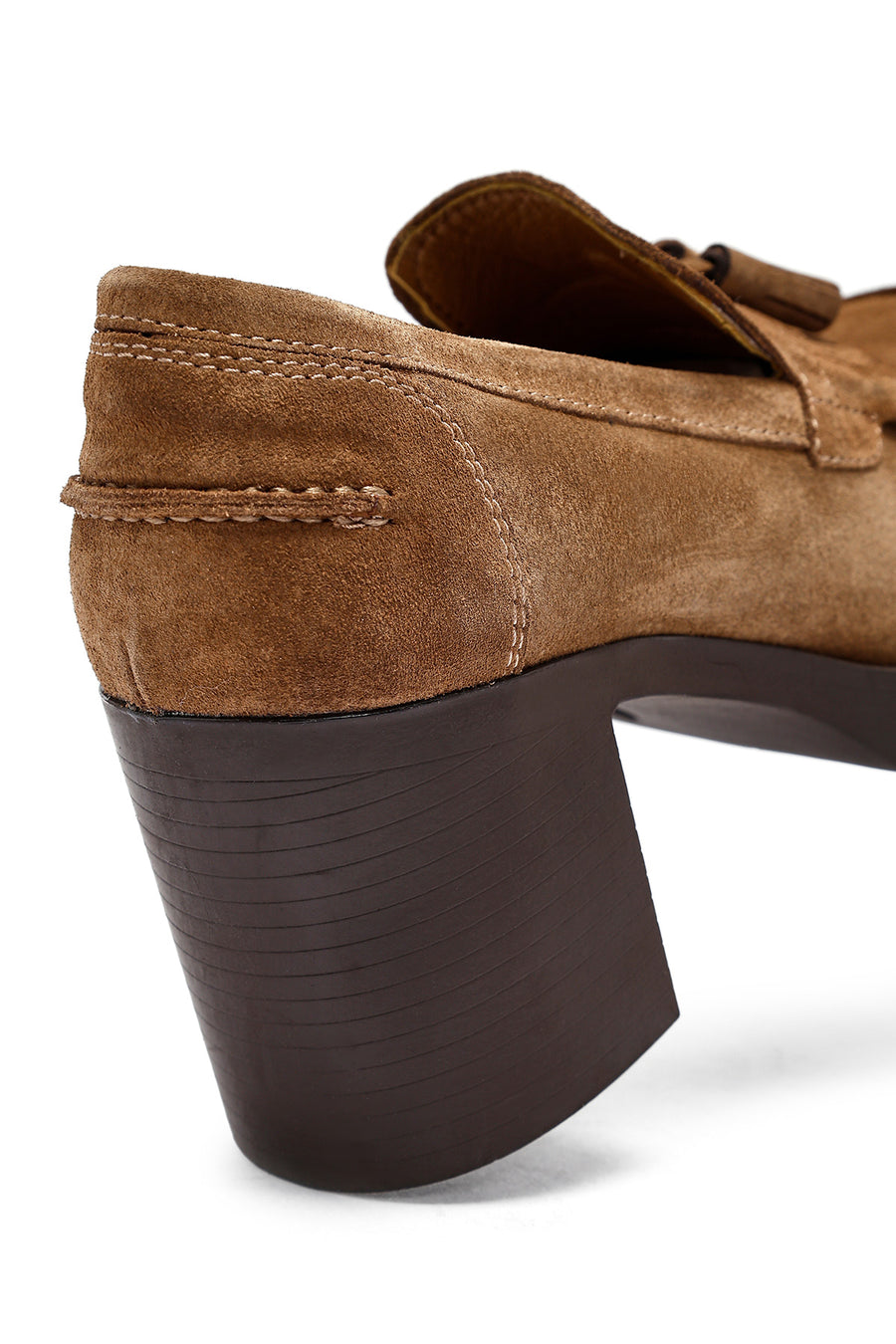 Kadın Taba Kalın Topuklu Süet Deri Maskülen Loafer