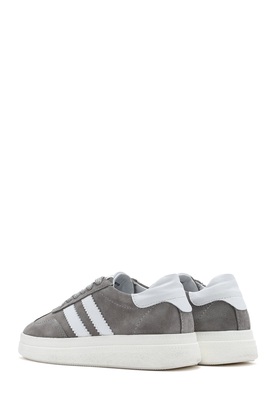 Kadın Gri Bağcıklı Kalın Tabanlı Süet Deri Sneaker