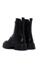 Woman Black Zippered Thick Sole Leather Postal Boots | Derimod