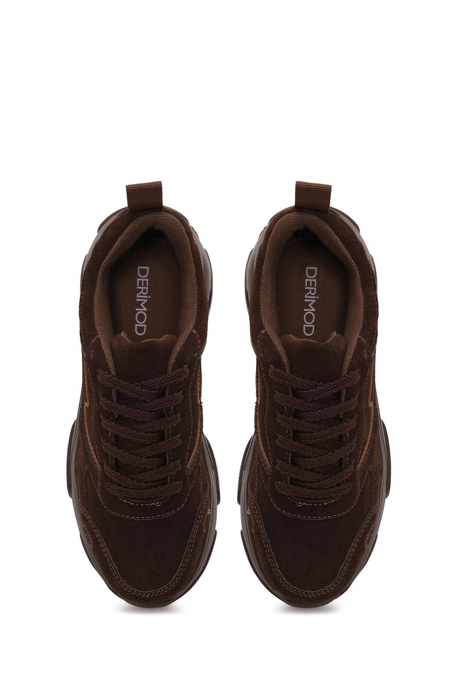 Woman Brown Lace-Up Thick-Soled Suede Leather Sneaker