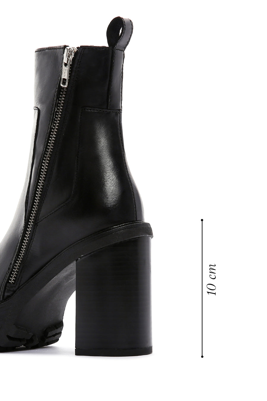 Women's Black Zipper Heeled Leather Boots