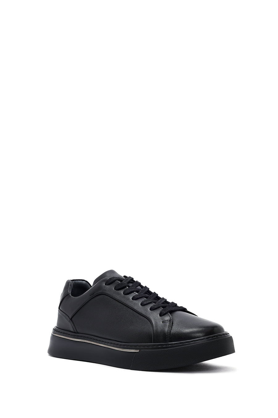 Men's Black Lace-Up Thick Sole Leather Sneakers