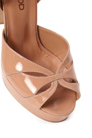 Woman Beige Ankle-Buckle Platform Thick High-Heeled Patent Leather Sandal | Derimod