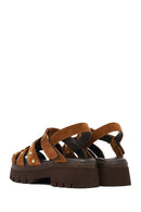 Woman Tan Strappy Thick-Soled Suede Leather Sandals | Derimod