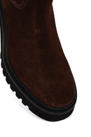 Women's Brown Zip-Up Chunky Sole Suede Leather Boots | Derimod