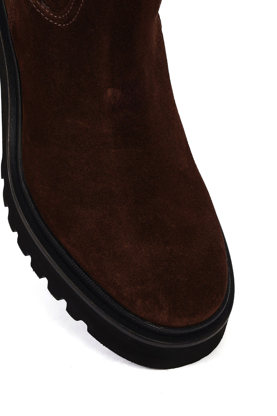 Women's Brown Zip-Up Chunky Sole Suede Leather Boots