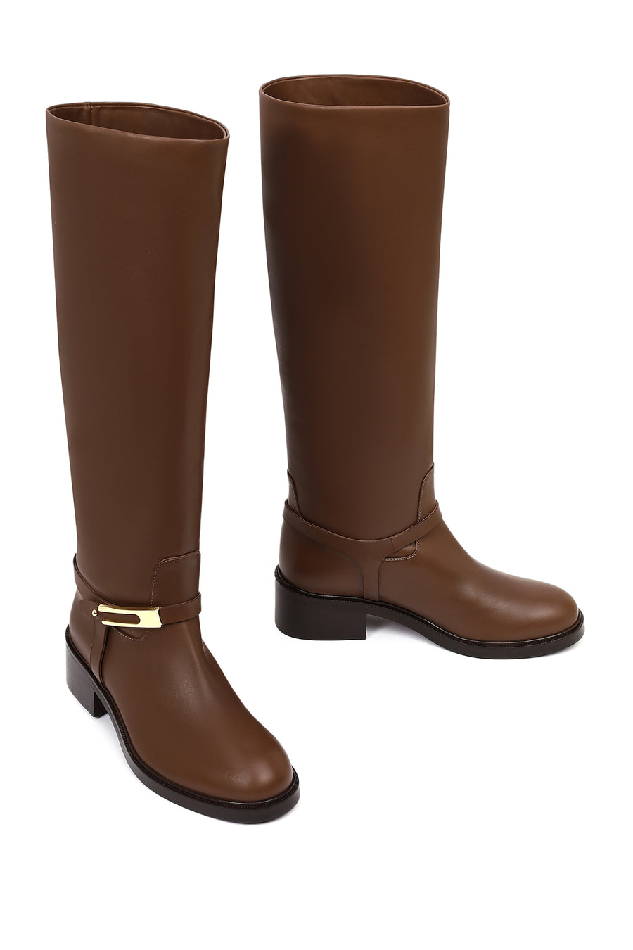 Women's Brown Buckled Leather Boot