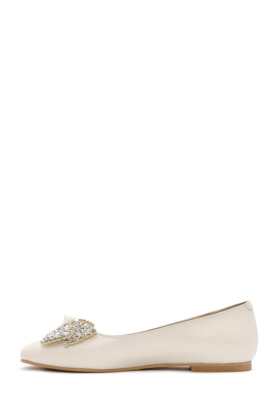 Women's Cream Stoned Leather Ballerina