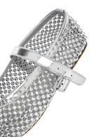Women's Silver Mesh Stone-Studded Ballet Flats | Derimod