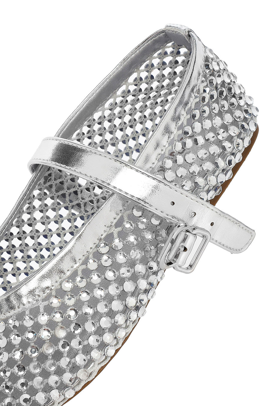 Women's Silver Mesh Stone-Studded Ballet Flats