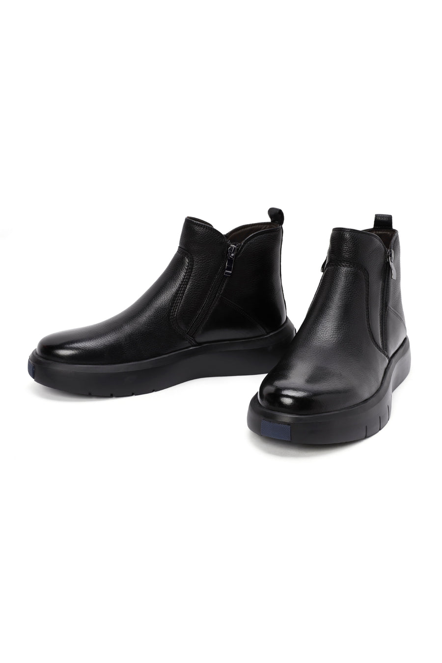 Male Black Zip Closure Thick-Soled Leather Boots