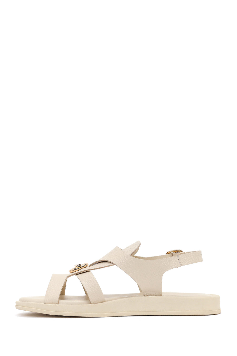 Women's Beige Leather Sandals with Buckle Back