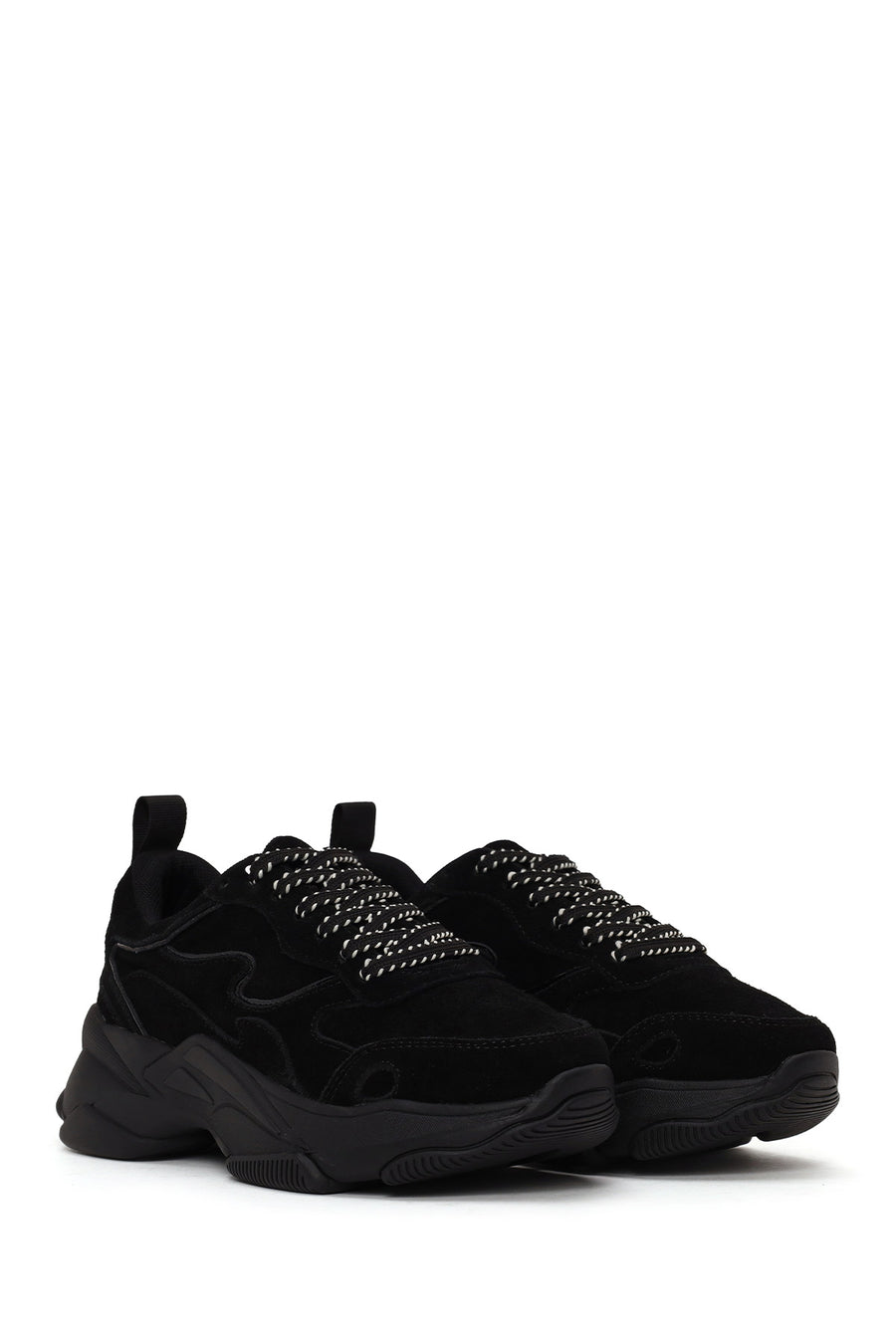 Kadın Siyah Bağcıklı Kalın Tabanlı Süet Deri Sneaker