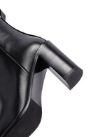 Woman Black Zippered Chunky Heels Leather Boat | Derimod