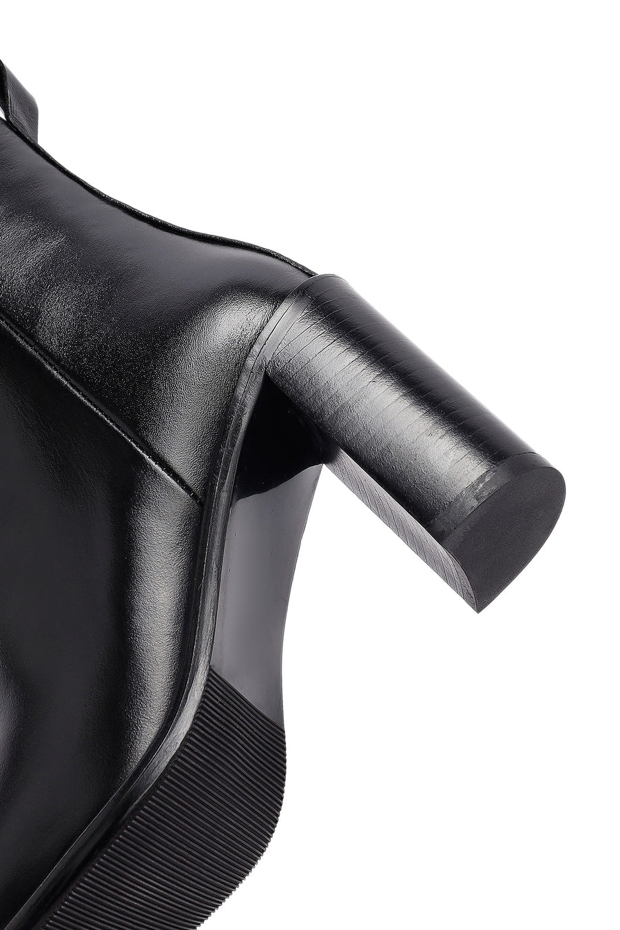 Woman Black Zippered Chunky Heels Leather Boat