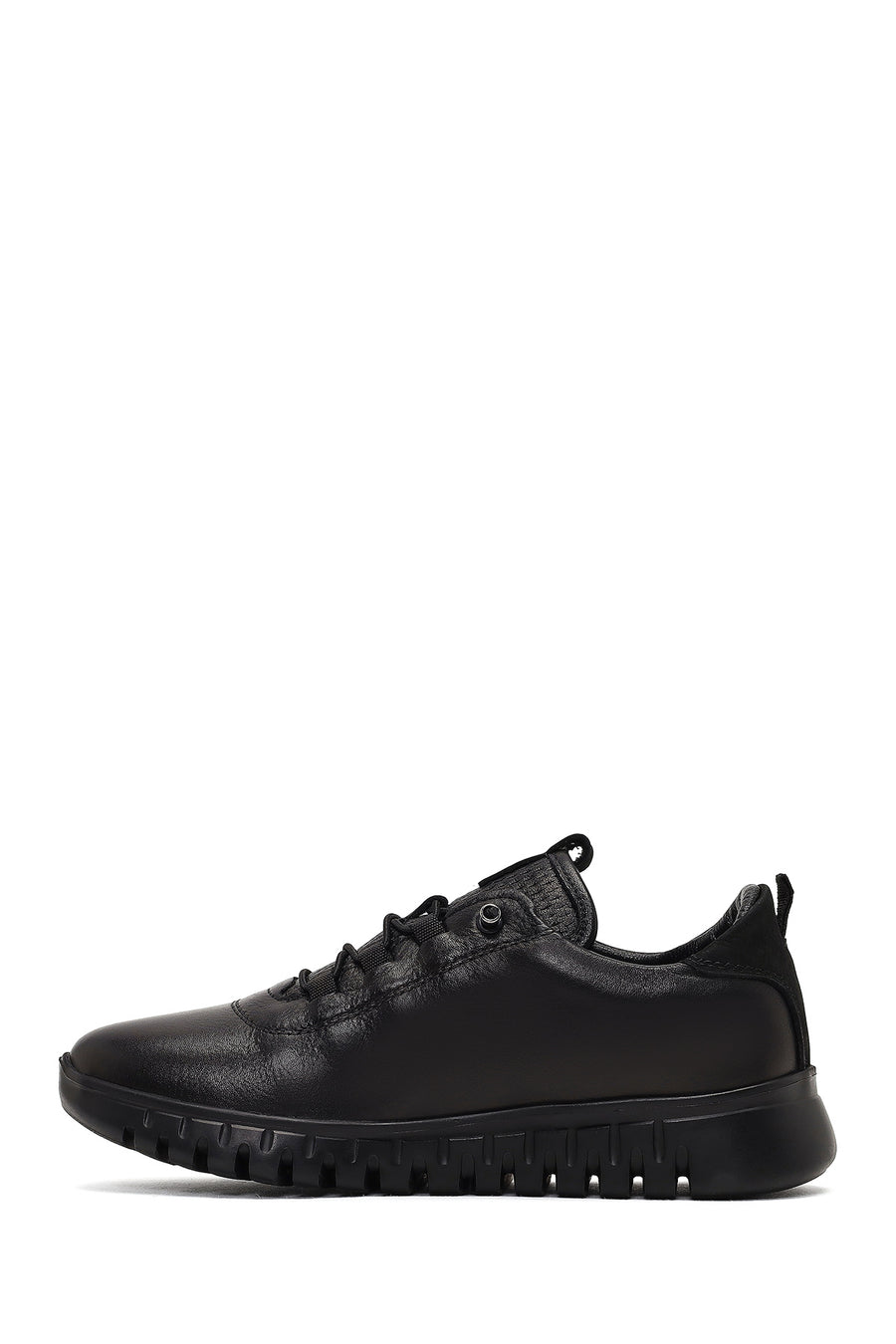 Kadın Siyah Bağcıklı Kalın Tabanlı Deri Sneaker