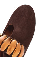 Women's Brown Metal Detailed Suede Leather Ballerinas | Derimod