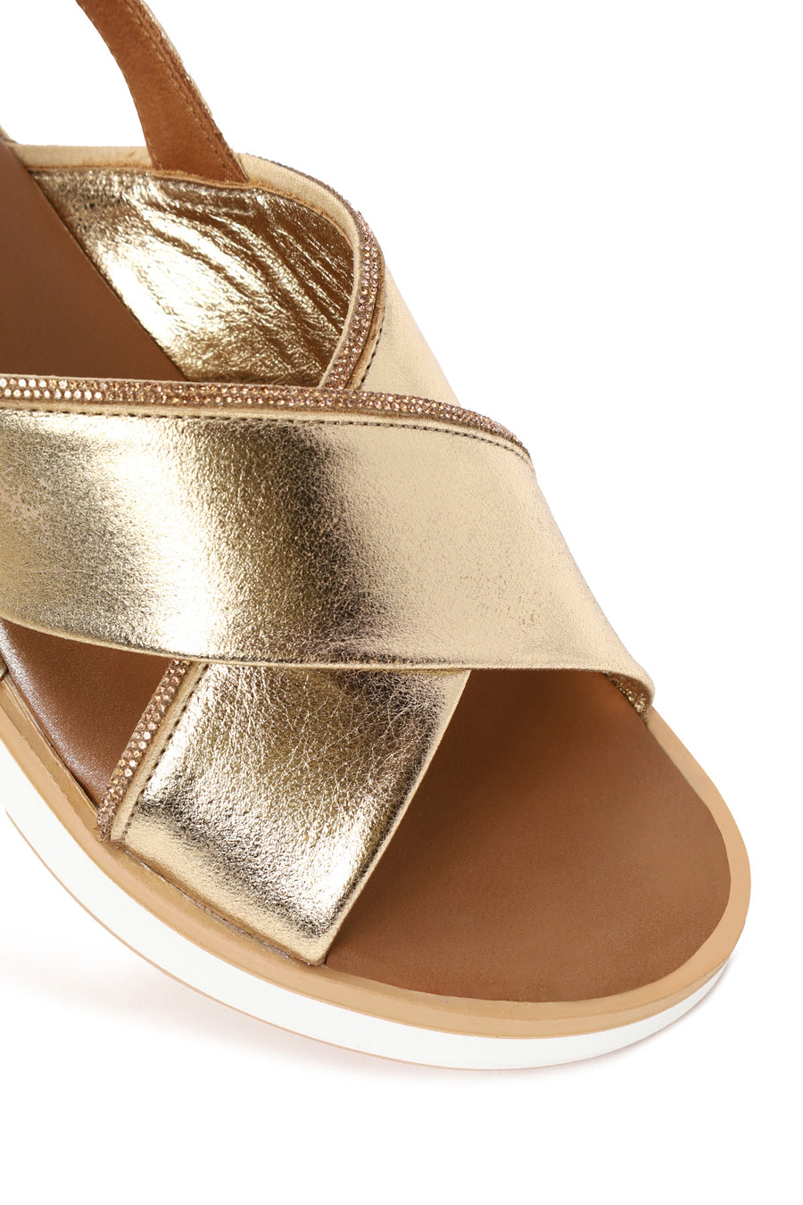 Woman Gold Filled Heeled Metallic Leather Sandal