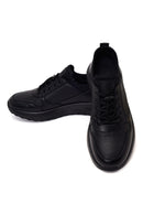 Erkek Siyah Bağcıklı Kalın Tabanlı Deri Sneaker | Derimod