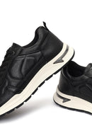 Erkek Siyah Bağcıklı Kalın Tabanlı Deri Sneaker | Derimod