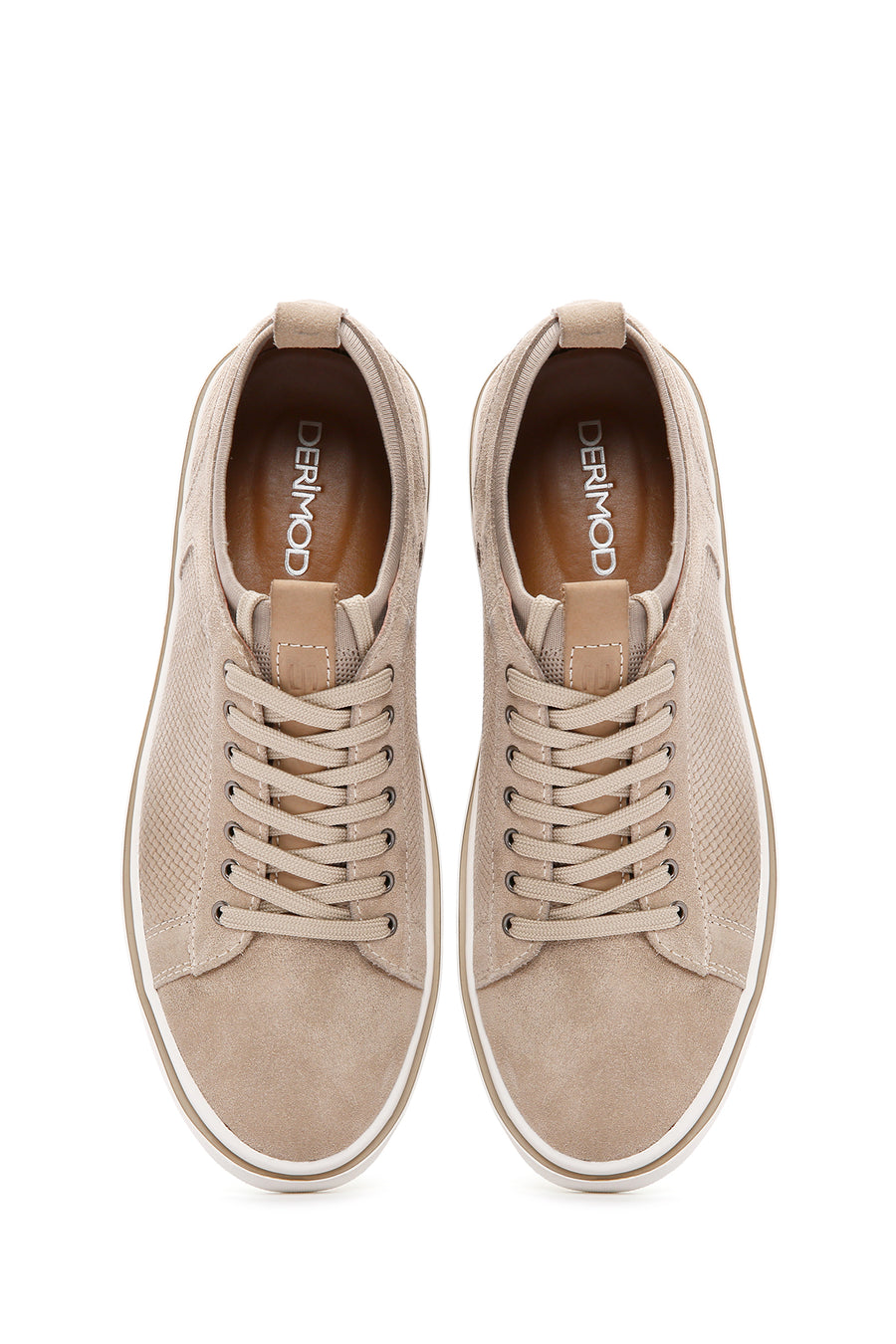 Erkek Bej Bağcıklı Süet Deri Sneaker