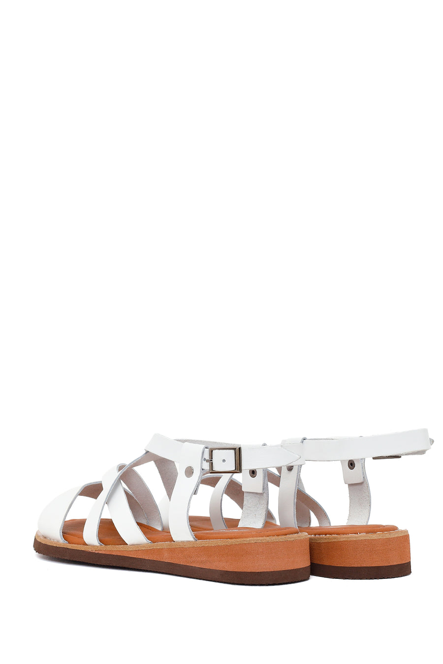 Woman White Ankle-Strap Buckled Leather Bodrum Sandal